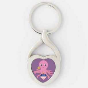 Metallnyckelringbläckfisk för en Preemie US Twisted Heart Silverfärgad Nyckelring