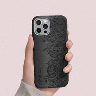 Metallsvart med svart Paisley Snöre