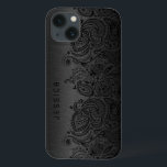 Metallsvart med svart Paisley Snöre<br><div class="desc">Black mörk grått metallisk design borstad aluminium med svart blommigt paisley snöre. Anpassade och valfritt monogram</div>