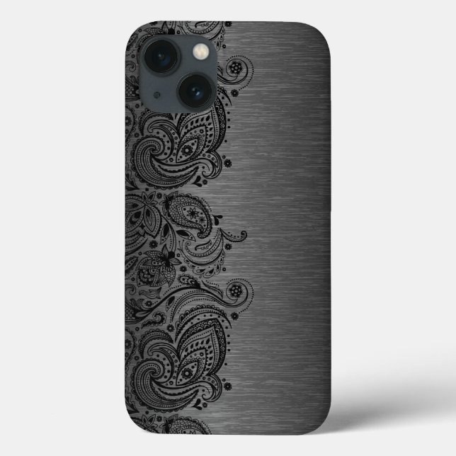 Metallsvart med svart Paisley Snöre (Baksida)