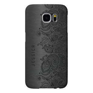 Metallsvart med svart Paisley Snöre Samsung Galaxy S6 Fodral