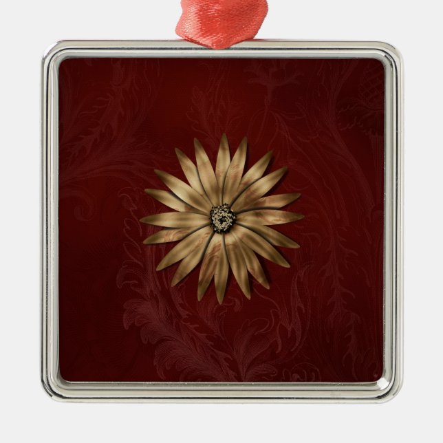 Metallväv av guld på rött tyg julgransprydnad metall (Framsidan)