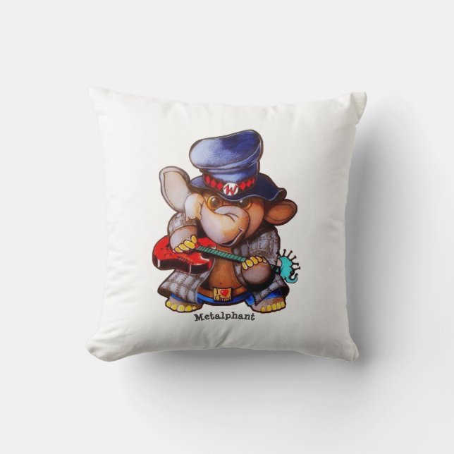 Metalphant med gitarren & logotypen - vit kudde (Framsida)