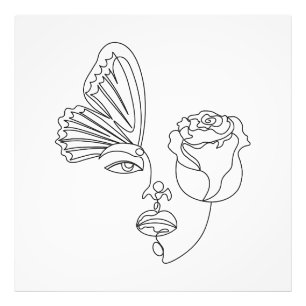 Metamorfos – Abstrakt fjäril & ros Linjekonst Fototryck