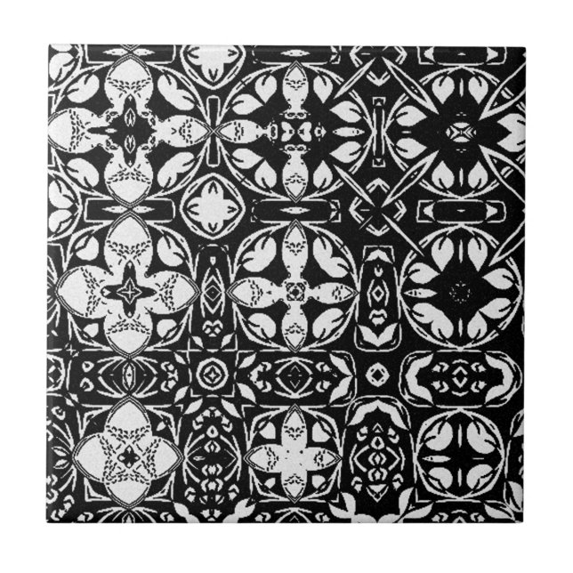 Metamorfos Medallion Mönster Black and White Kakelplatta (Framsidan)