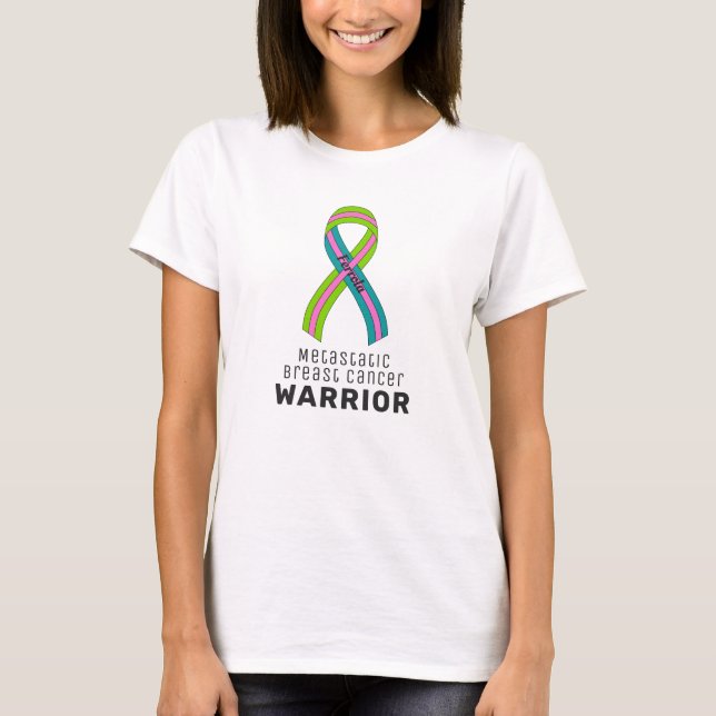 Metastaserad bröstcancer Ribbon White T- Shirt T Shirt (Framsida)