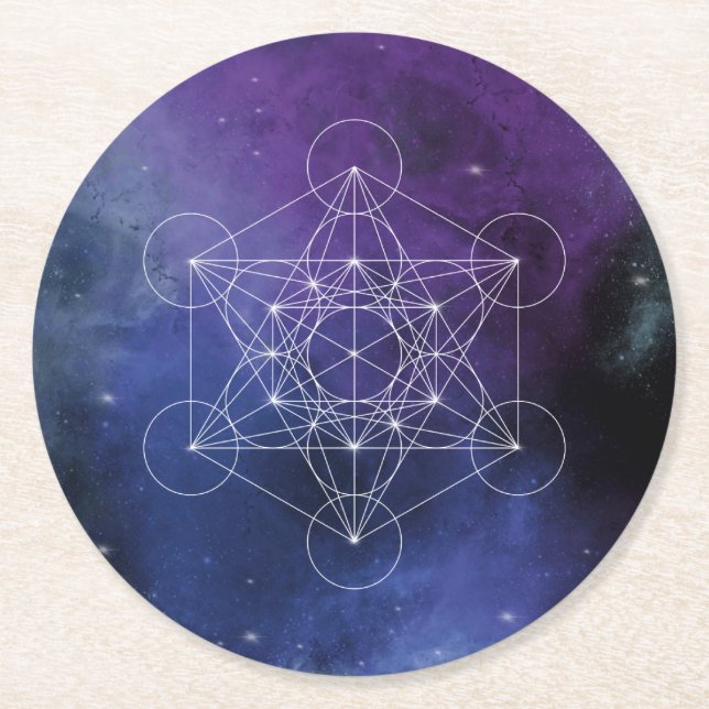 Metatron, chakra,zen,helig-geometri, geometri, underlägg papper rund (Framsidan)