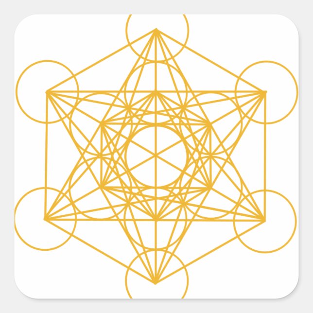 Metatron Cube Guld Fyrkantigt Klistermärke (Framsida)