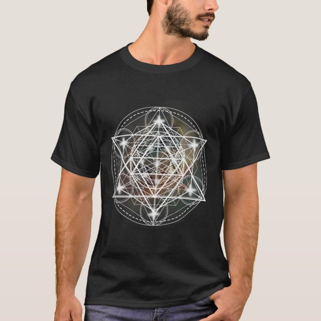 Metatron Cube Sacred Geometry T-shirt - Andlig Yo (Framsida)