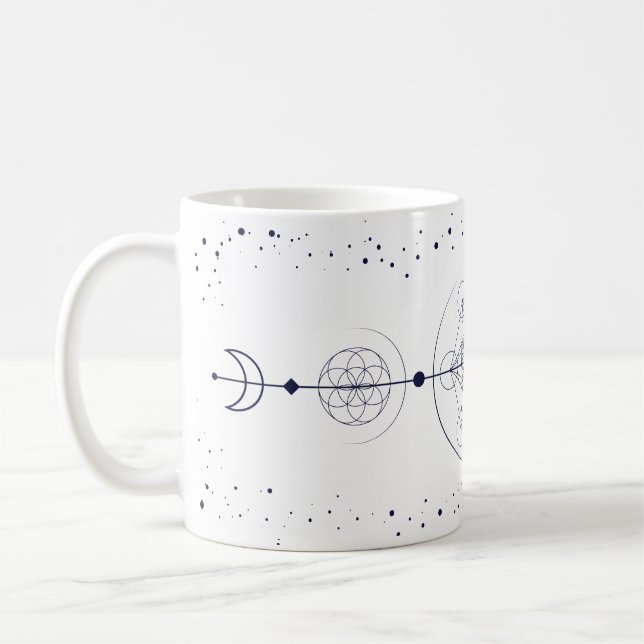 Metatron måne och stjärnor helig geometriblått kaffemugg (Vänster)