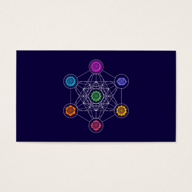Metatrons Cube, Chakras, Cosmic Energy Centres Visitkort (Framsidan)