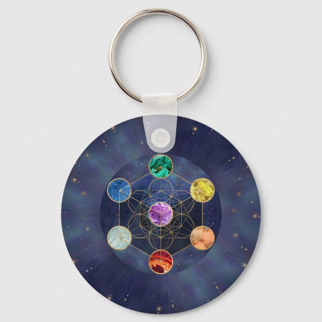 Metatron's Cube Chakras Helig Geometry Nyckelring (Framsida)