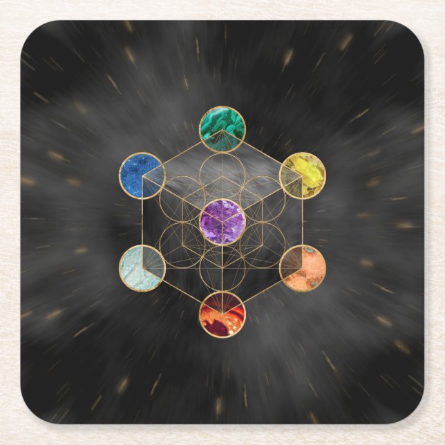 Metatron's Cube Chakras Helig Geometry Underlägg Papper Kvadrat (Framsidan)