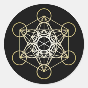 Metatron's Cube - Guld Version Runt Klistermärke