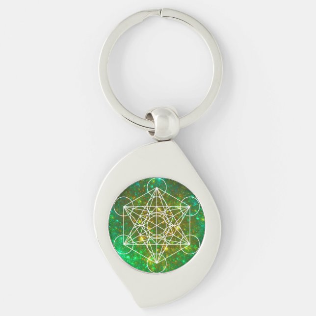 Metatron's Cube, Helig Geometry, Andlig Symbol Swirl Silverfärgad Nyckelring (Framsidan)