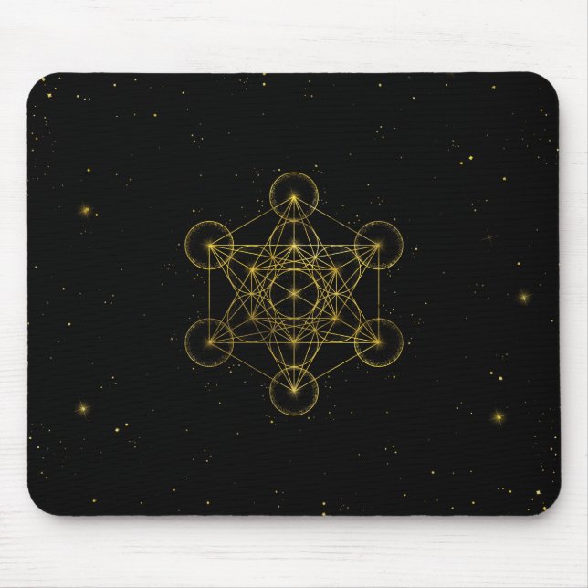 Metatron's Cube Helig Geometry Black and guld Musmatta (Framsidan)