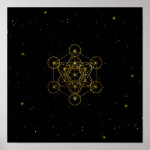 Metatron's Cube Helig Geometry Black and guld Poster