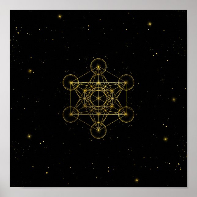 Metatron's Cube Helig Geometry Black and guld Poster (Framsidan)