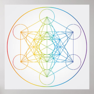 Metatron's Cube Illustration Rainbow Färg Poster