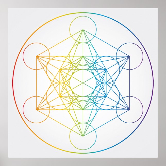 Metatron's Cube Illustration Rainbow Färg Poster (Framsidan)