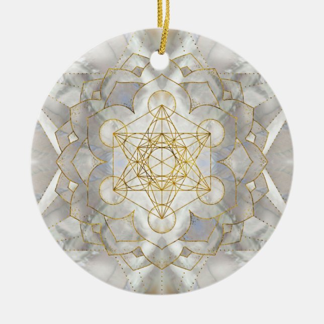 Metatron's Cube in lotus Helig Geometry Julgransprydnad Keramik (Framsidan)