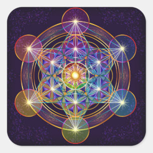Metatron's Cube med Flower of Life Sticker Fyrkantigt Klistermärke