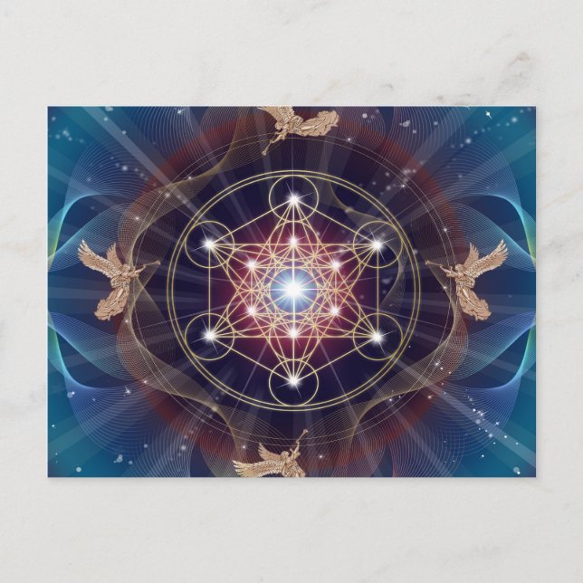 Metatron's Cube - Merkabah - Helig Geometry Vykort (Framsida)