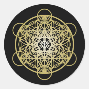 Metatron's Cube with Flower of Life - Guld Version Runt Klistermärke