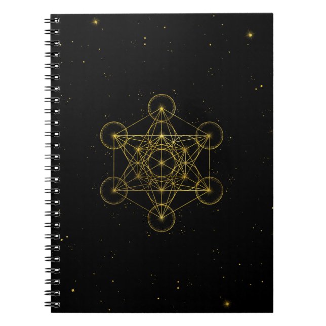Metatrons kub Helig Geometry Black och guld Anteckningsbok (Framsidan)