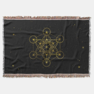 Metatrons kub Helig Geometry Black och guld Filt