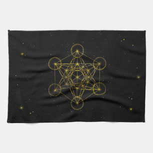 Metatrons kub Helig Geometry Black och guld Kökshandduk