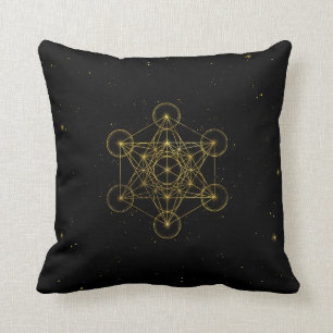 Metatrons kub Helig Geometry Black och guld Kudde