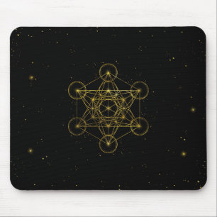 Metatrons kub Helig Geometry Black och guld Musmatta
