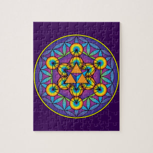 Metatrons kub Merkaba på blomma av liv Pussel
