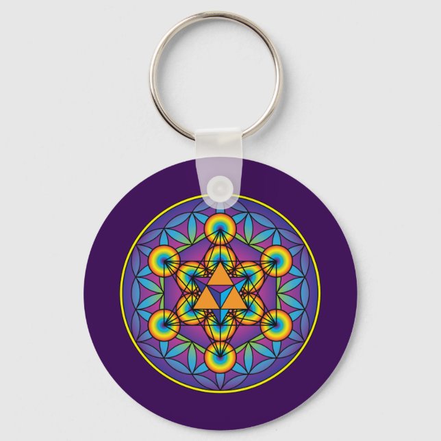 Metatrons kub Merkaba på Lifes blomma Nyckelring (Framsida)