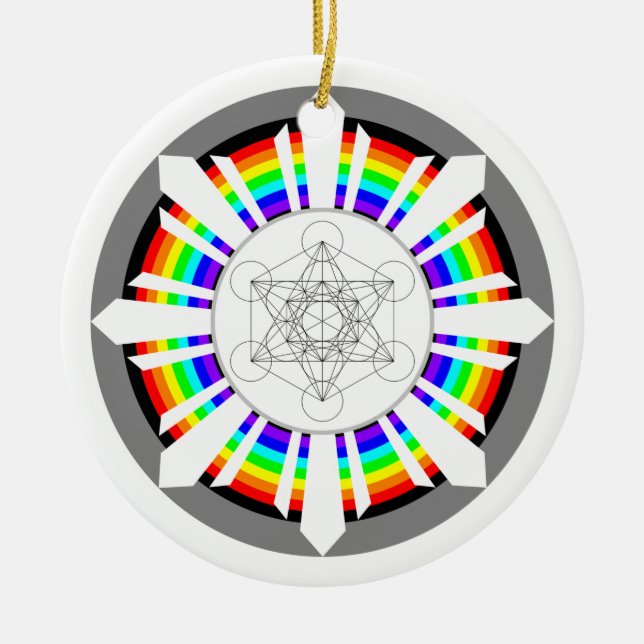 Metatrons kub regnbågsprisma julgransprydnad keramik (Framsidan)
