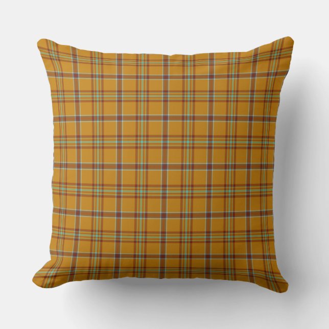 Meteor Orange and Puerto Rico Light Blue Plaid Kudde (Framsida)