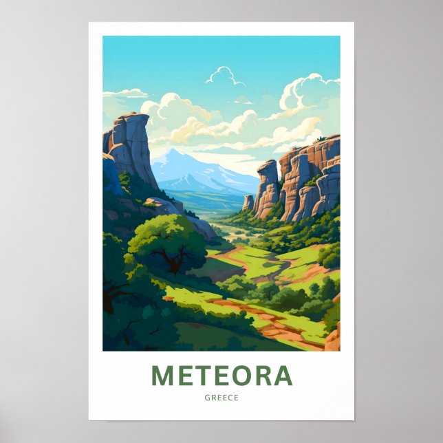 Meteora Greece Travel Skriv ut Poster (Framsidan)