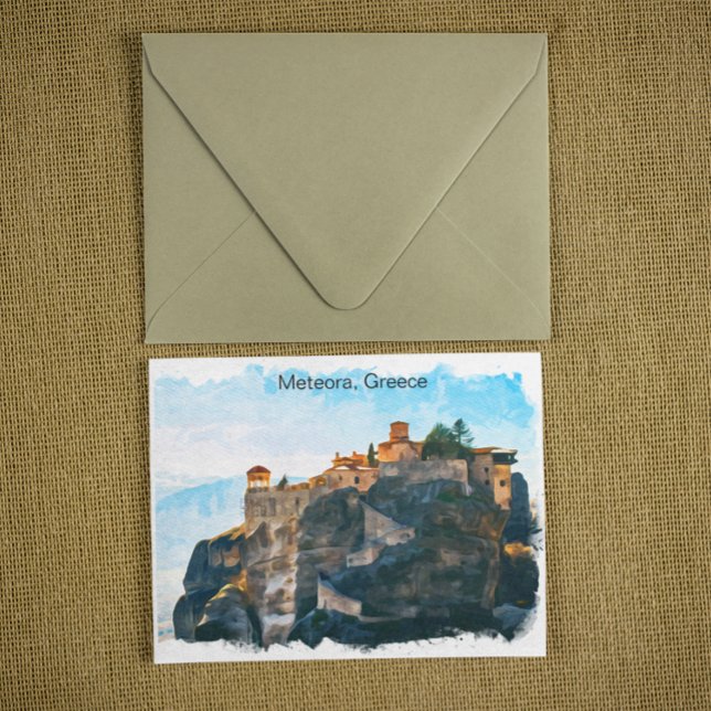 Meteora Greece Watercolor Travel Vykort (meteora greece watercolor postcard)