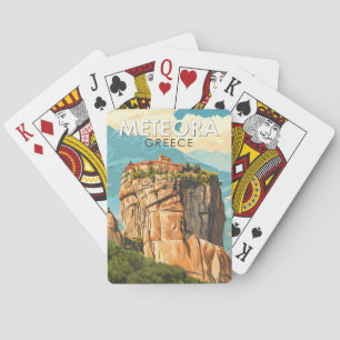 Meteora Grekland Illustration Resa Konst Vintage Casinokort