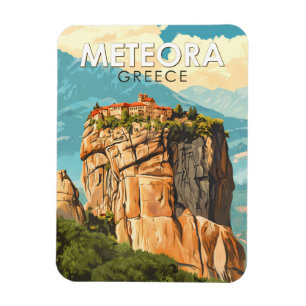 Meteora Grekland Illustration Resa Konst Vintage Magnet