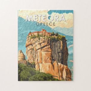 Meteora Grekland Illustration Resa Konst Vintage Pussel
