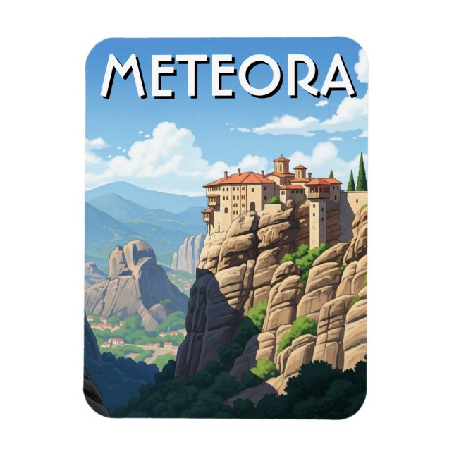 Meteora Grekland Resa Landskap vintage Magnet (Vertikal)