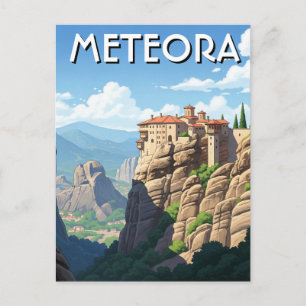 Meteora Grekland Resa Landskap vintage Vykort