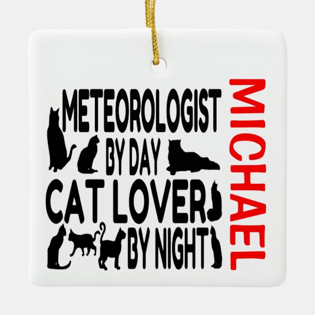 Meteorolog Kärlek Cats ANPASSNINGSBAR Julgransprydnad Keramik (Framsida)