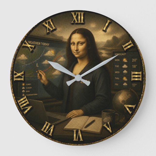 Meteorologist Funny Mona Lisa Weather Forecaster  Stor Klocka (Framsida)