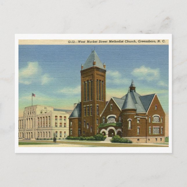 Methodist Church, Greensboro NC-Vintagen Vykort (Framsida)