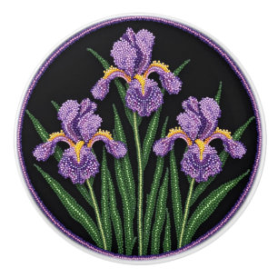 Metis Beadwork Blommigt Iris Native Art Ceramic Kn Knopp