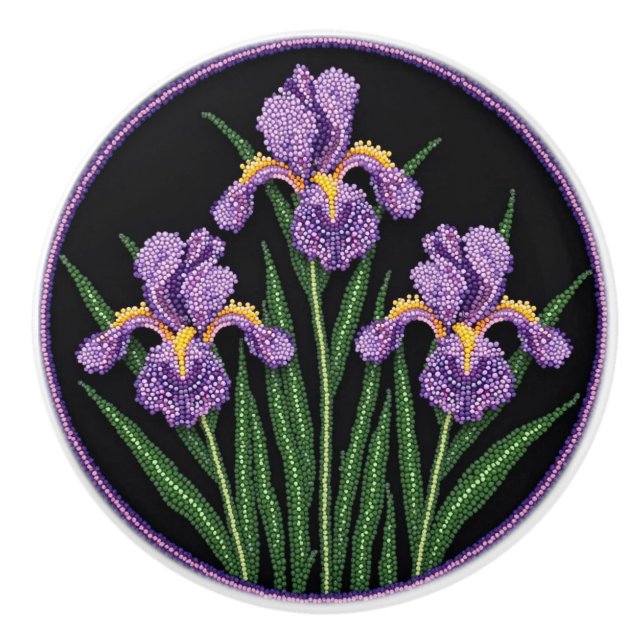 Metis Beadwork Blommigt Iris Native Art Ceramic Kn Knopp (Framsidan)