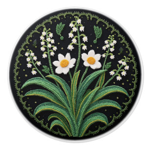 Metis Beadwork Blommigt Lily Native Art Ceramic Kn Knopp